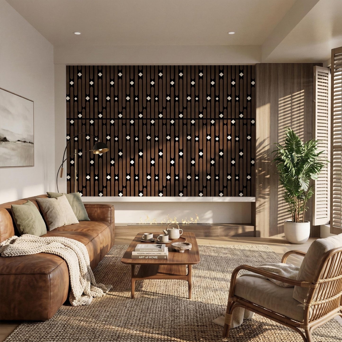 PVC Acoustic Wall Panels, Geometric Sound-Reducing Panels with Built-in Acoustic Layer, 23.6 × 47.2 Inches, 4 Panels per Box, Modern Decorative Wall Panels (Grey) (Walnut)