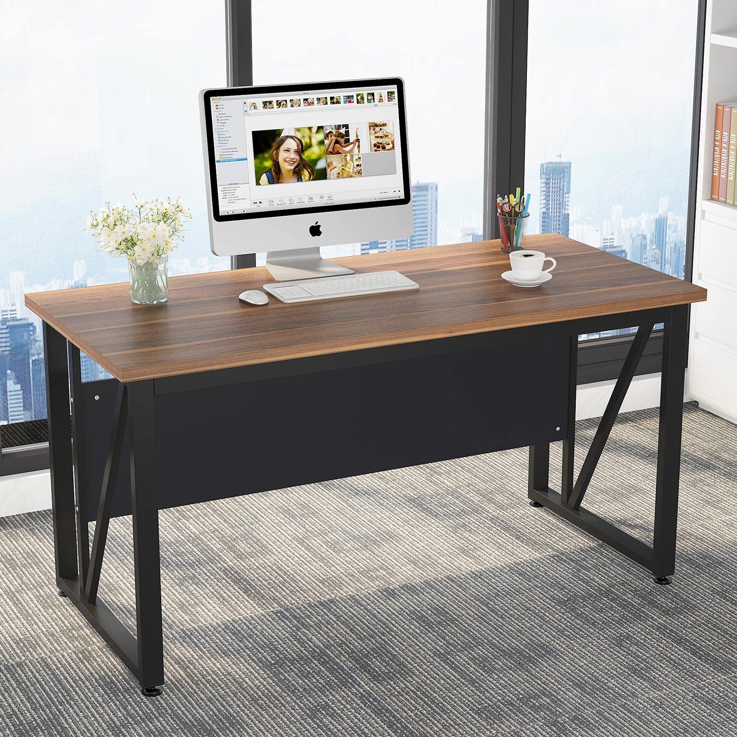 Tribesigns 55 inches Executive Desk and 43" lateral File Cabinet, L-Shaped Computer Desk Home Office Furniture with Drawers and Storage Shelves, Office Table with Cabinet