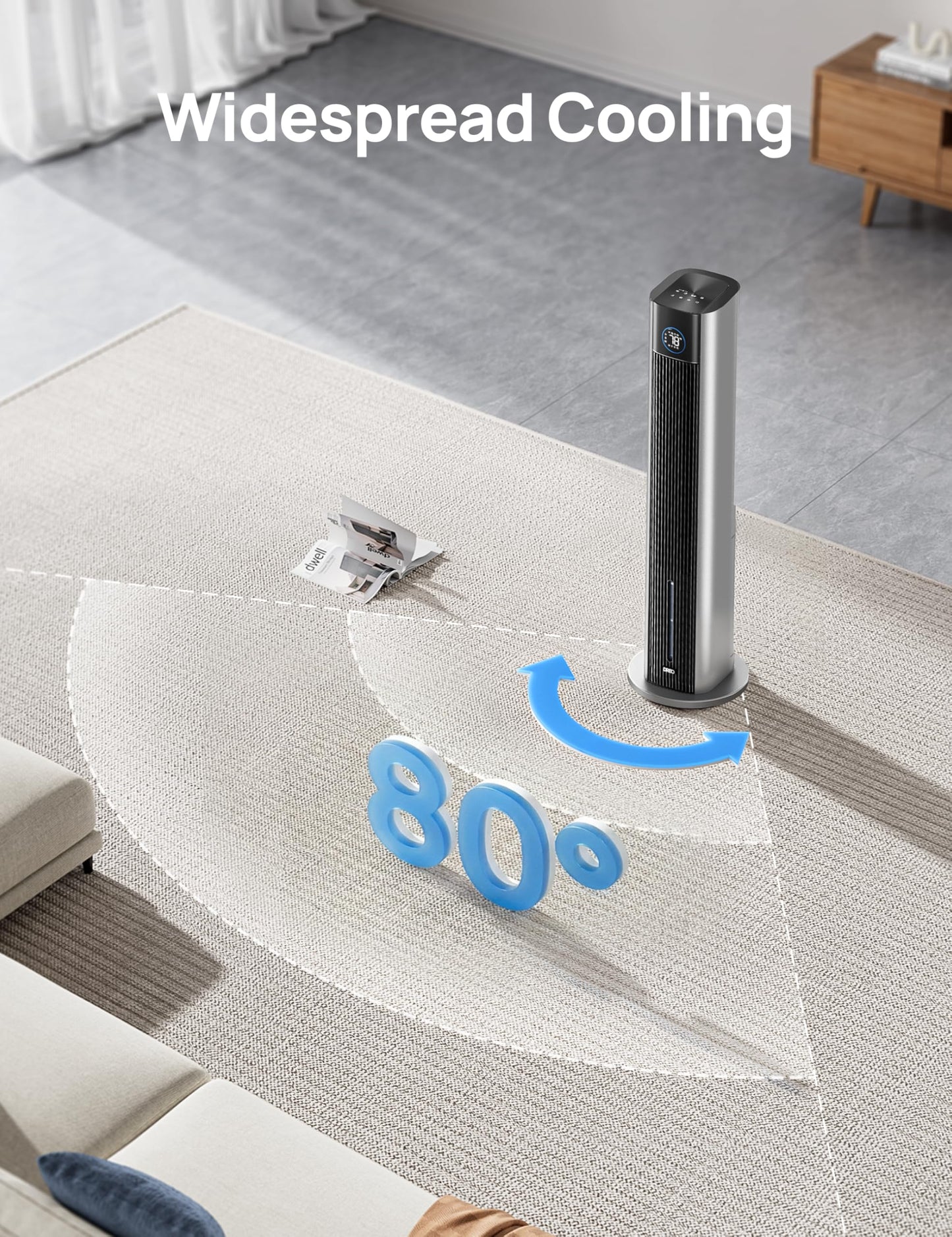DREO Evaporative Air Swamp Cooler, 43" Cooling Fans that Blow Cold Air 2026 Upgraded, 80° Oscillating Floor Fan for Bedroom, Easy Cleaning, APP Control, Ice Packs, 4 Speeds & 4 Modes, 12H Timer, White