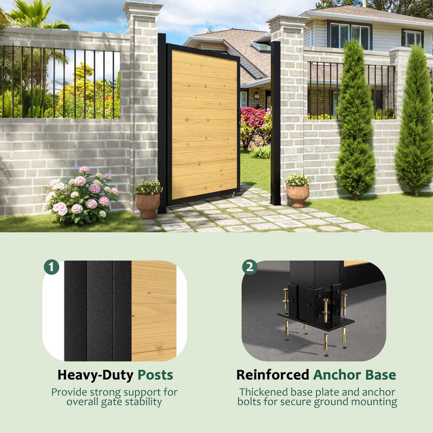 Yardenaler 4 x 6 FT Outdoor Privacy Fence Gate, Cedar Wood Privacy Gate Kit with Aluminum Frame, Garden Gates for Outside with Caster Wheel & Lockable Handle for Garden Yard Pool Entrance, Natural