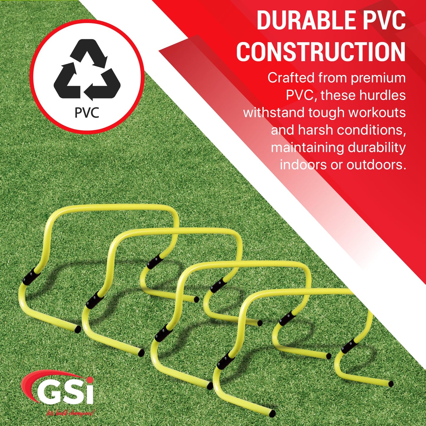 GSi Dual Height Agility Hurdle Pack of 6 – Adjustable 6" & 12" Training Hurdles for Sports, Fitness, and Agility Drills – Durable PVC Yellow Speed Hurdles for Soccer, Track, and Football Training