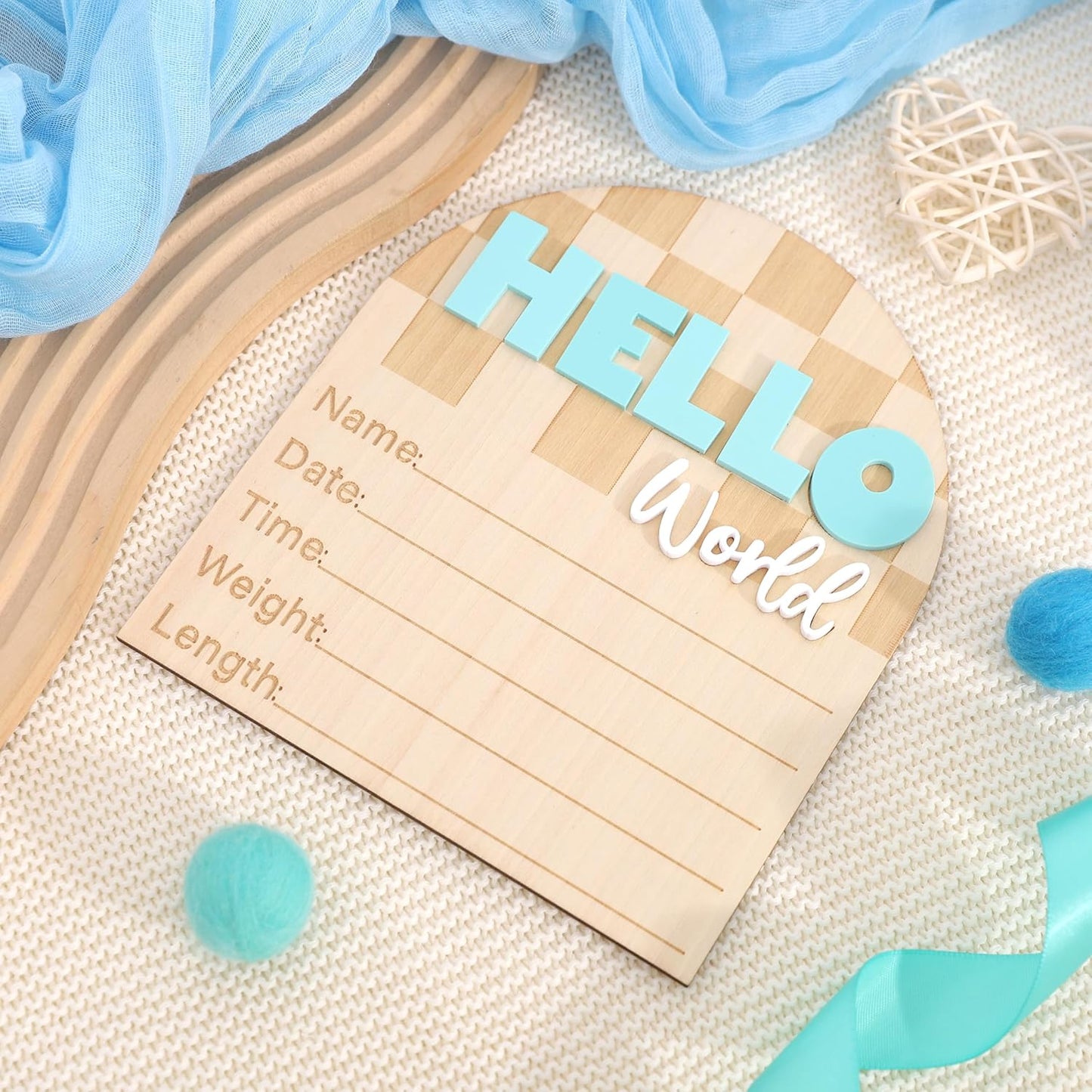 TERJIO Racing Hello World Bulletin Board - Little Racer Birth Information Record,Fast Race Car Checkered Wooden Board
