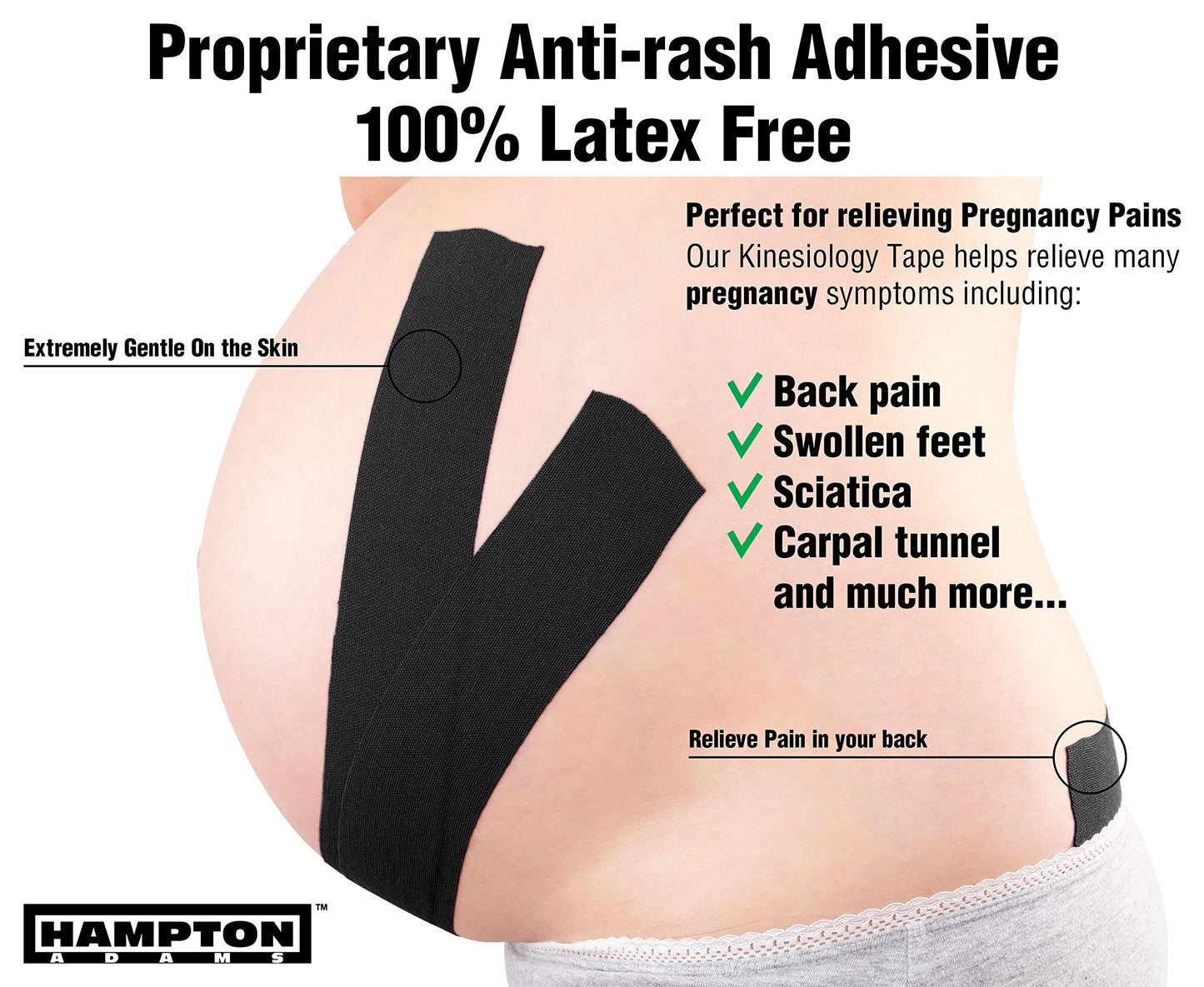 Hampton Adams | As Seen on Shark Tank | Elastic Kinesiology Tape (2-Pack) | Uncut Athletic Tape Supports & Protects Muscles Knees Shoulders & Plantar Fasciitis | Waterproof Hypoallergenic (Black)