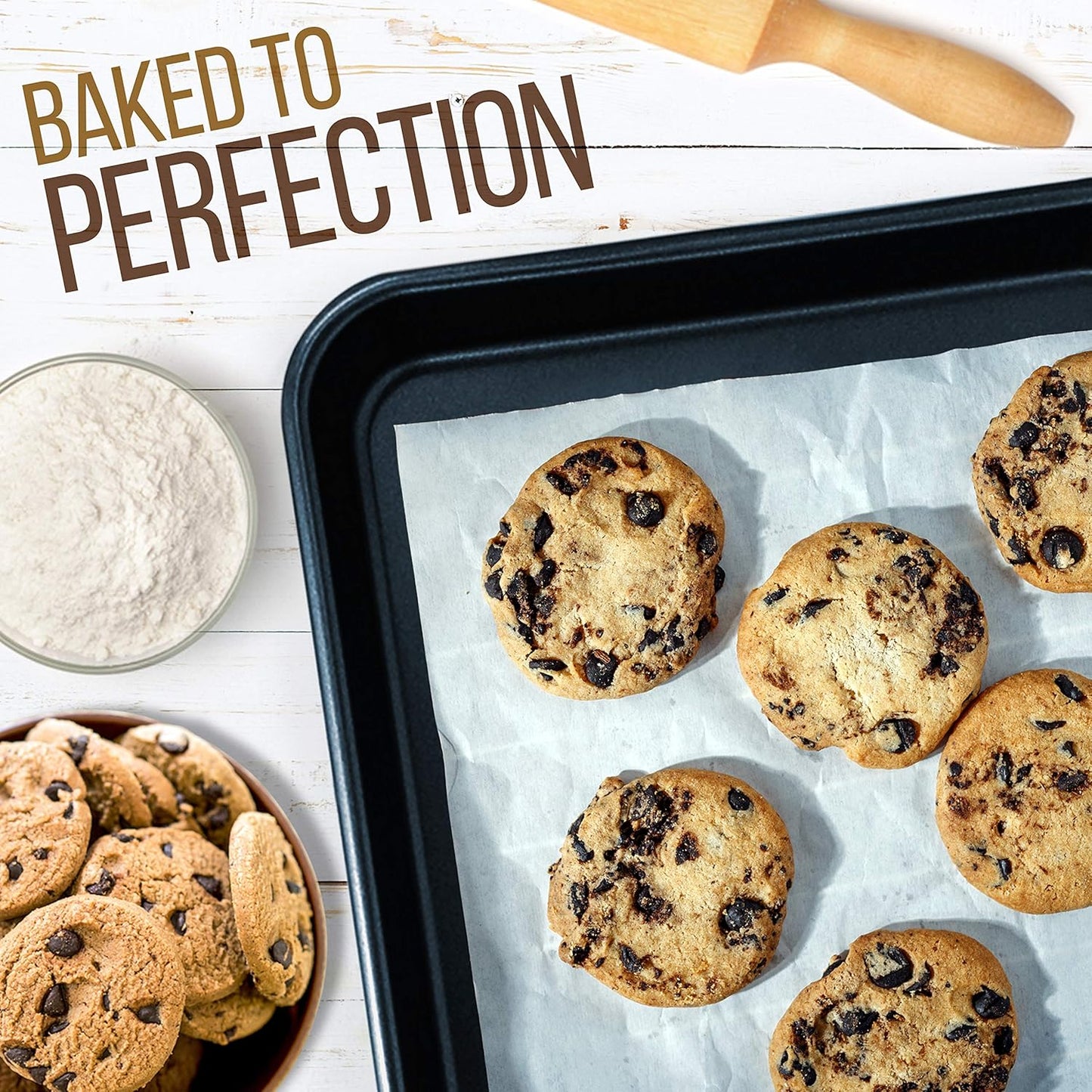 NutriChef Non-Stick Cookie Sheet Baking Pans - 2-Piece Oven Trays with Superior Coating | 15" x 11" & 13" x 9" Sizes, Dishwasher Safe