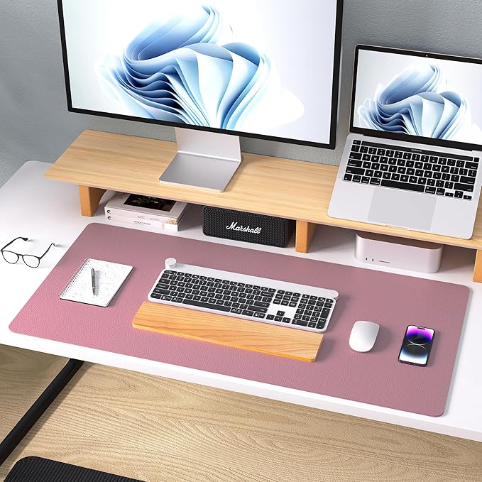 Leather Desk Pad Protector,Mouse Pad,Office Desk Mat,Non-Slip PU Leather Desk Blotter,Laptop Desk Pad,Waterproof Desk Writing Pad for Office and Home (Dark Pink,23.6" x 13.7")