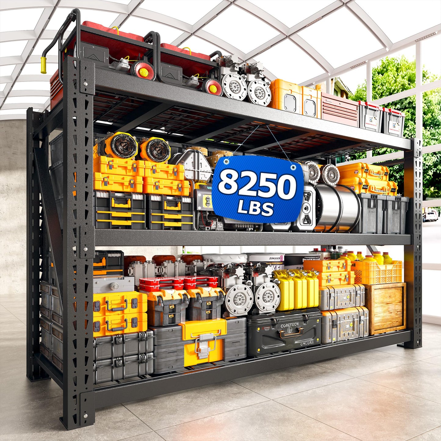 Bepatio 8250LBS Heavy Duty Garage Shelving,Storage Shelves Industrial Metal Shelving, 3-Tier Adjustable Shelves for Factory Warehouse Shop Storage Room 24" D × 60" W × 66" H, Black