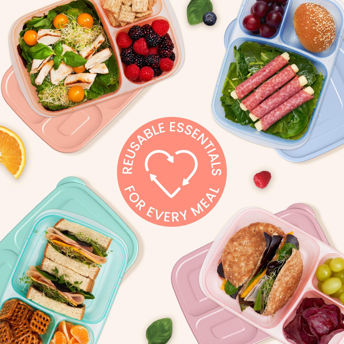 Bentgo Easyboxes - Original Stackable Lunch Boxes - Reusable 3-Compartment Food Containers for Kids and Adults - Bento Lunch Box for Meal Prep, School, & Work - BPA Free, (Pastels (4-Pack))