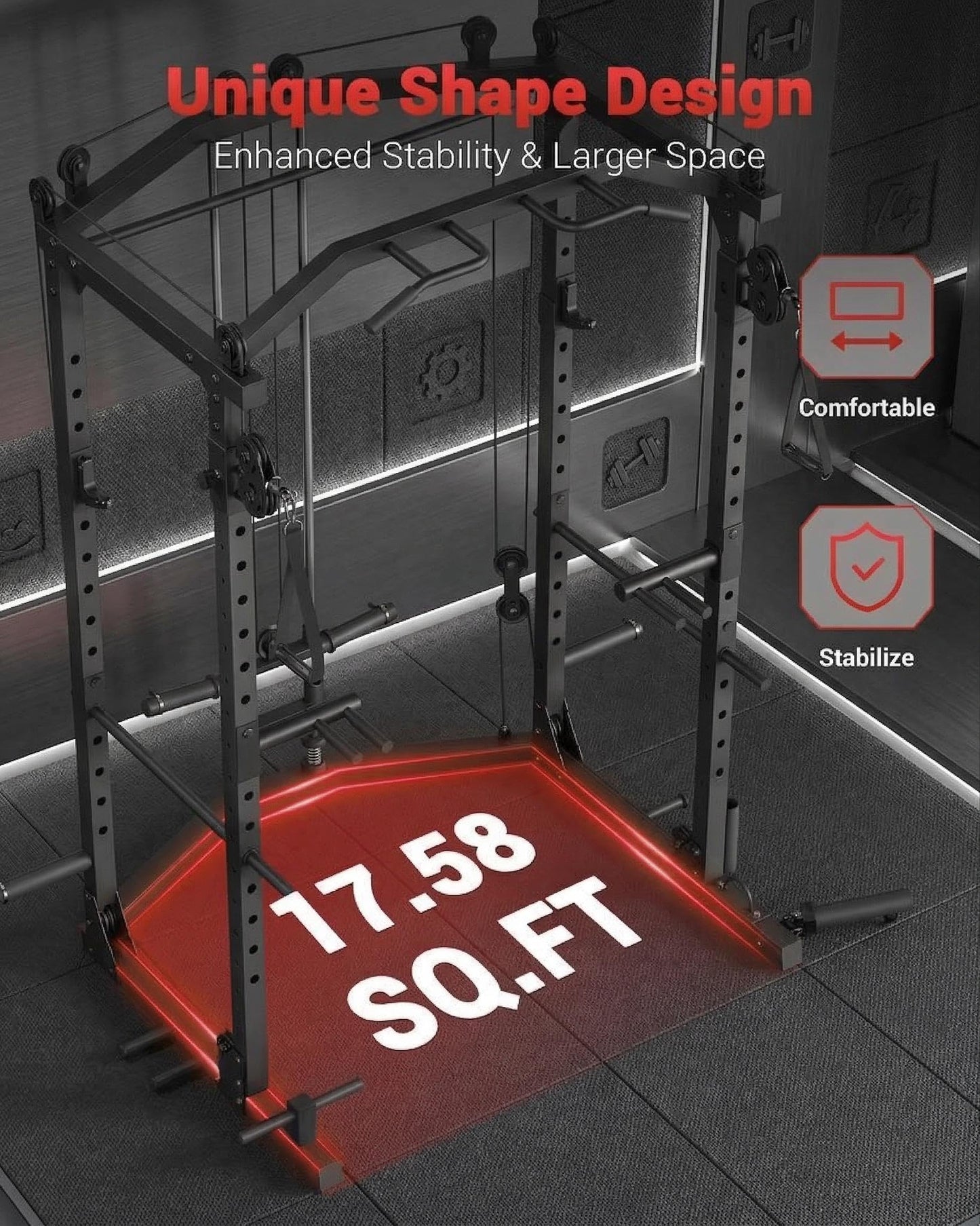 Garvee Power Cage with Cable Crossover System, 1600 Lb Capacity Carbon Steel Power Rack for Home Gym with LAT Pulldown Pulley System, j-Hooks, Dip Handles, Landmine Attachment