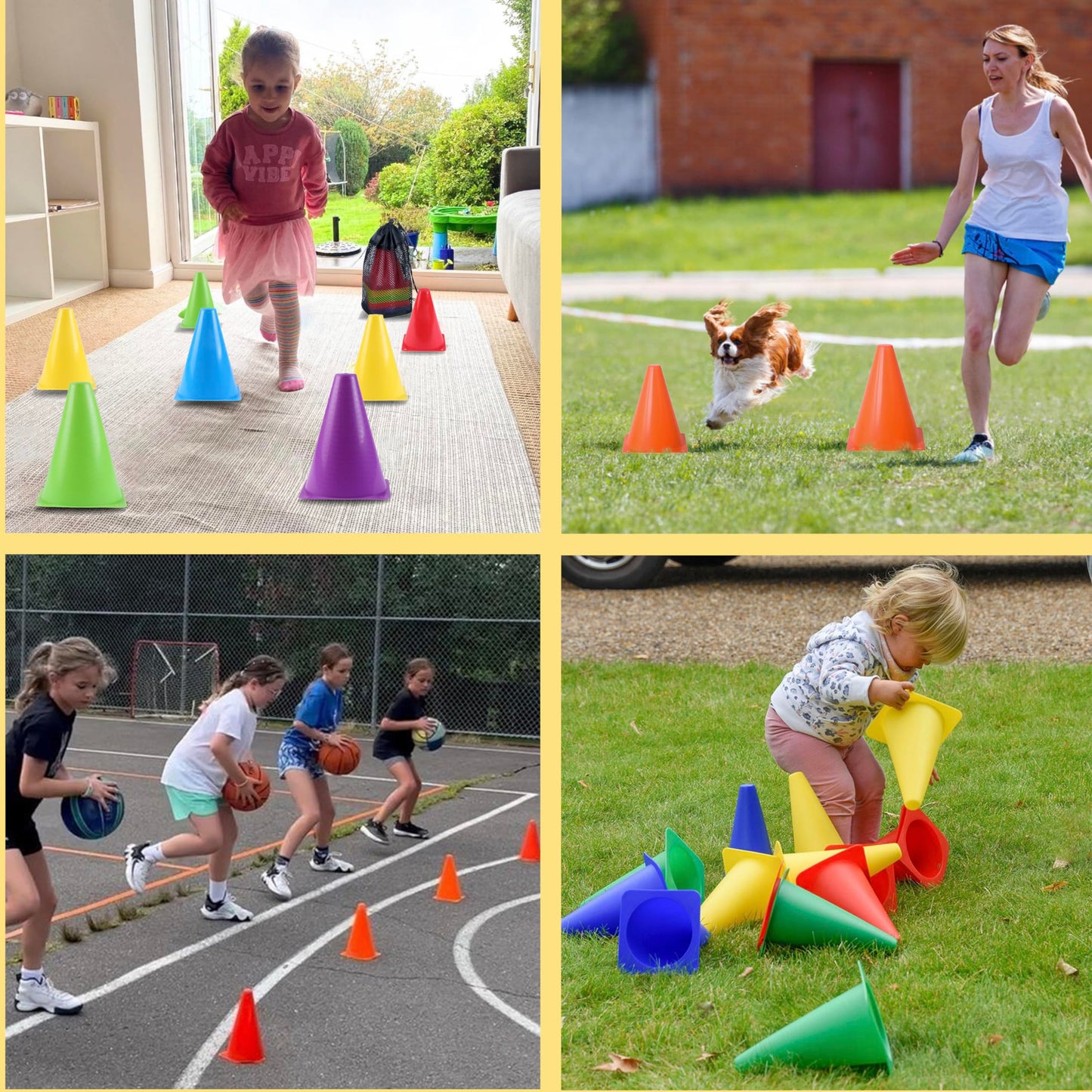 Qtheaes 7" Soccer Cones for Training, 36 Pack Sports Agility Field Plastic Small Cones for Kids Skating Basketball Football Practice Drills, 6 Colors