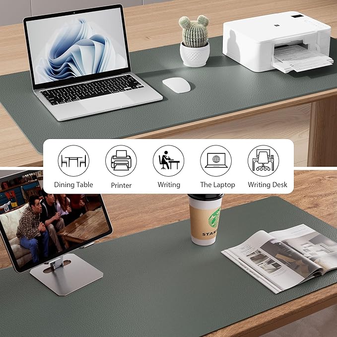 Aothia Faux Leather Desk Mat – Large Mouse Pad, Non-Slip PU Leather Blotter, Waterproof Writing Surface for Office and Home (Jungle Green, 47.2" x 23.6")