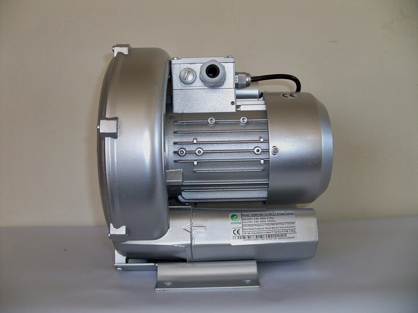 1.1 Hp Regenerative Blower 220V/1Phase, 71 Cfm, 64"H2O press. Goorui-USA GHBH 001 12 1R3