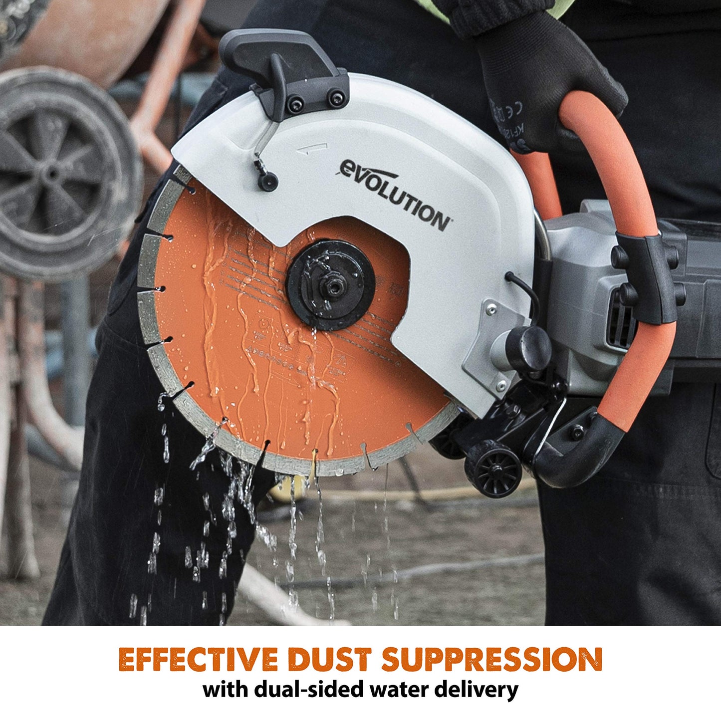 Evolution - 12 in Concrete Saw - 15A Motor, No Gas - 4-1/2 in Cut - Incl Premium Diamond Blade & 12 Inch Premium Diamond Blade With Segmented Edge and High Diamond Concentration, 1 In Bore
