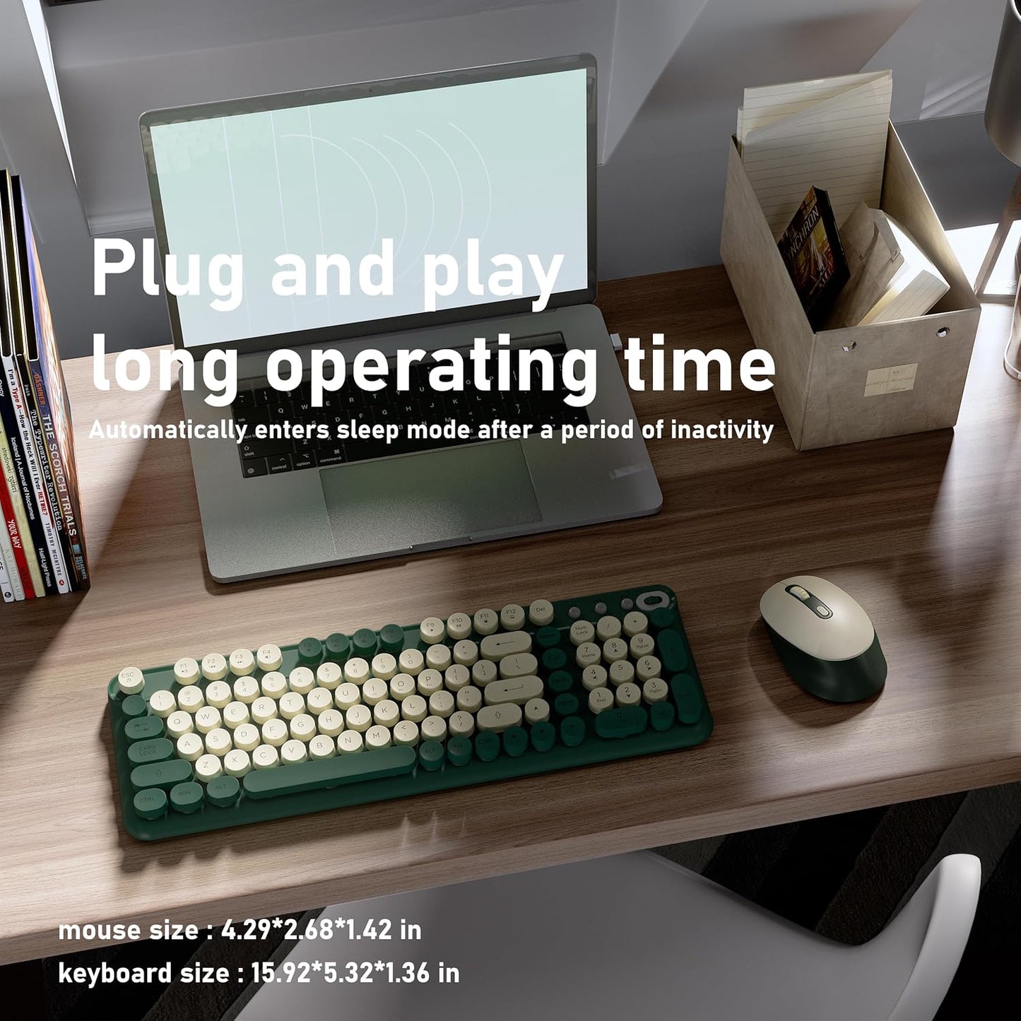 MPTOG 2.4G Set Wireless Keyboard and Mouse Combo, Full-Size with Number Pad, Long Battery Life, Plug Play for Office