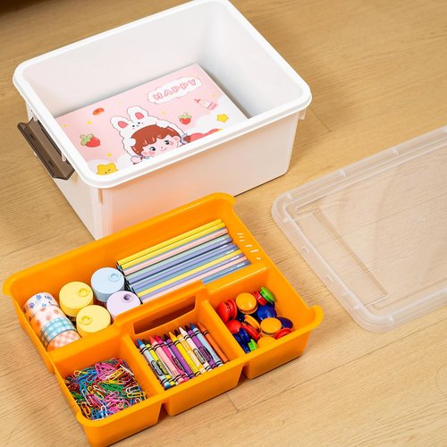 Citylife 17 QT Orange Plastic Storage Bin - Stackable Latching Box with Removable Tray for Organizing