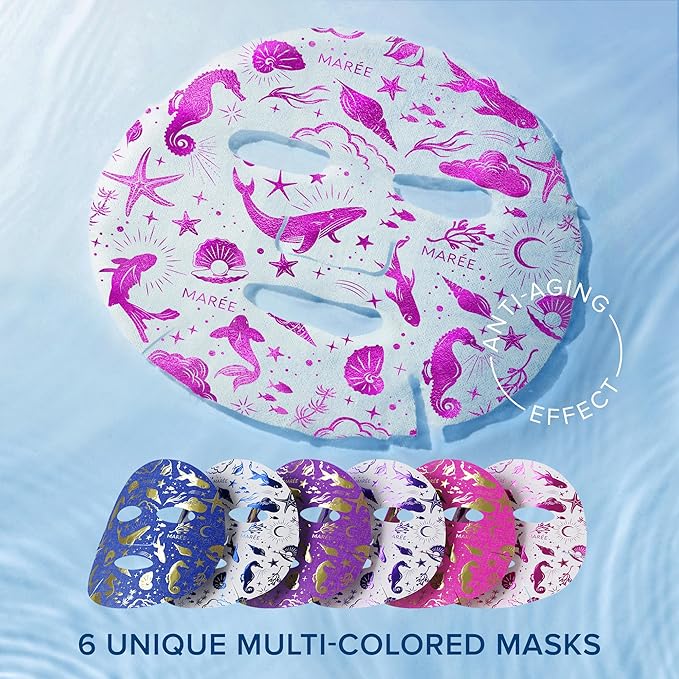 MAREE Collagen Facial Mask with Hyaluronic Acid ??Sheet Face Mask Skincare ??Centella Asiatica, Green & Red Algae Extract ??Hydrating Facemask For Women Skin Care ??Mascarillas Para La Cara ??12 Count