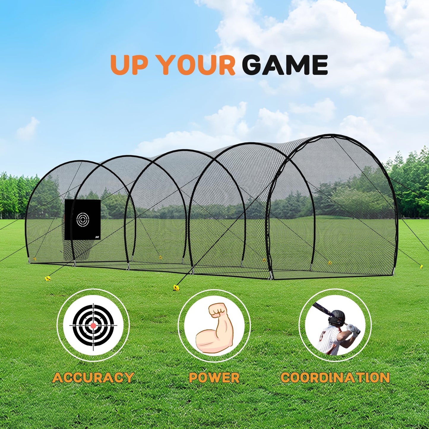 MR 40FT Batting Cage Baseball Softball w/Sock Pocket, Hitting Cage Net and Frame Backyard Baseball Softball Training Equipment, Freestanding Portable