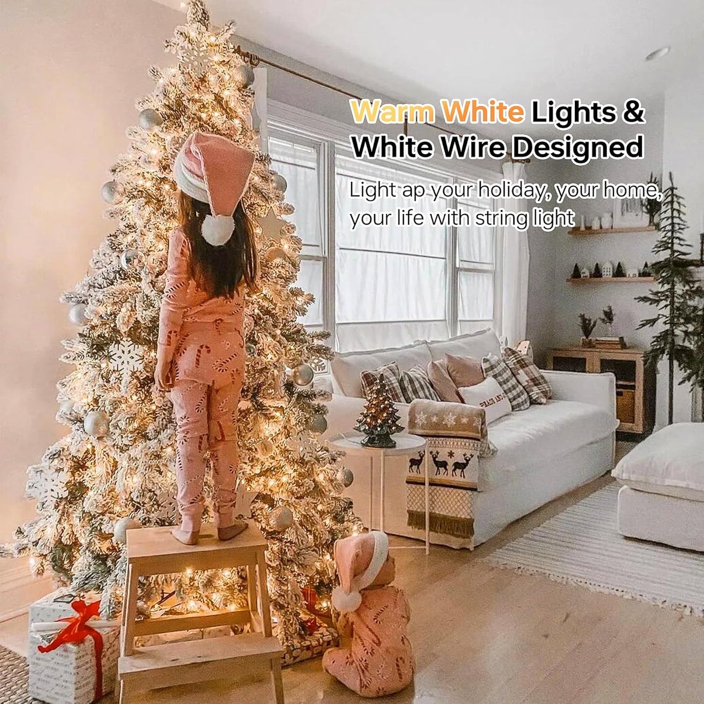 Skiennix 100 Count Clear Christmas Lights - Connectable Indoor/Outdoor Mini String Lights | 23 Feet Warm White