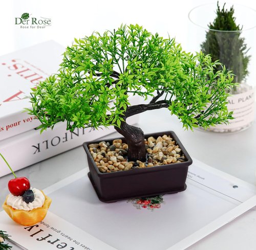 Der Rose 8-Inch Artificial Bonsai Tree | Ficus Plant for Home Office Zen Decor