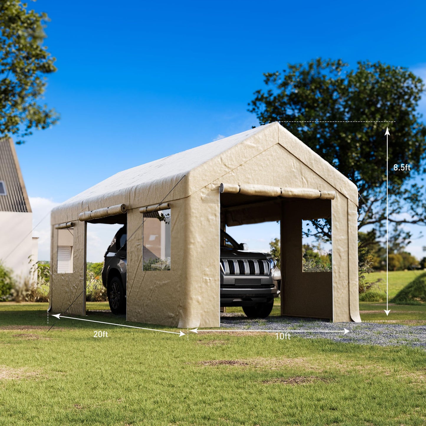 SUNBURY Heavy Duty 10x20ft Carport, Waterproof & UV-Resistant Garage Canopy, Portable Car Shelter for Cars, Trucks, Boats, Outdoor Storage with Reinforced Frame