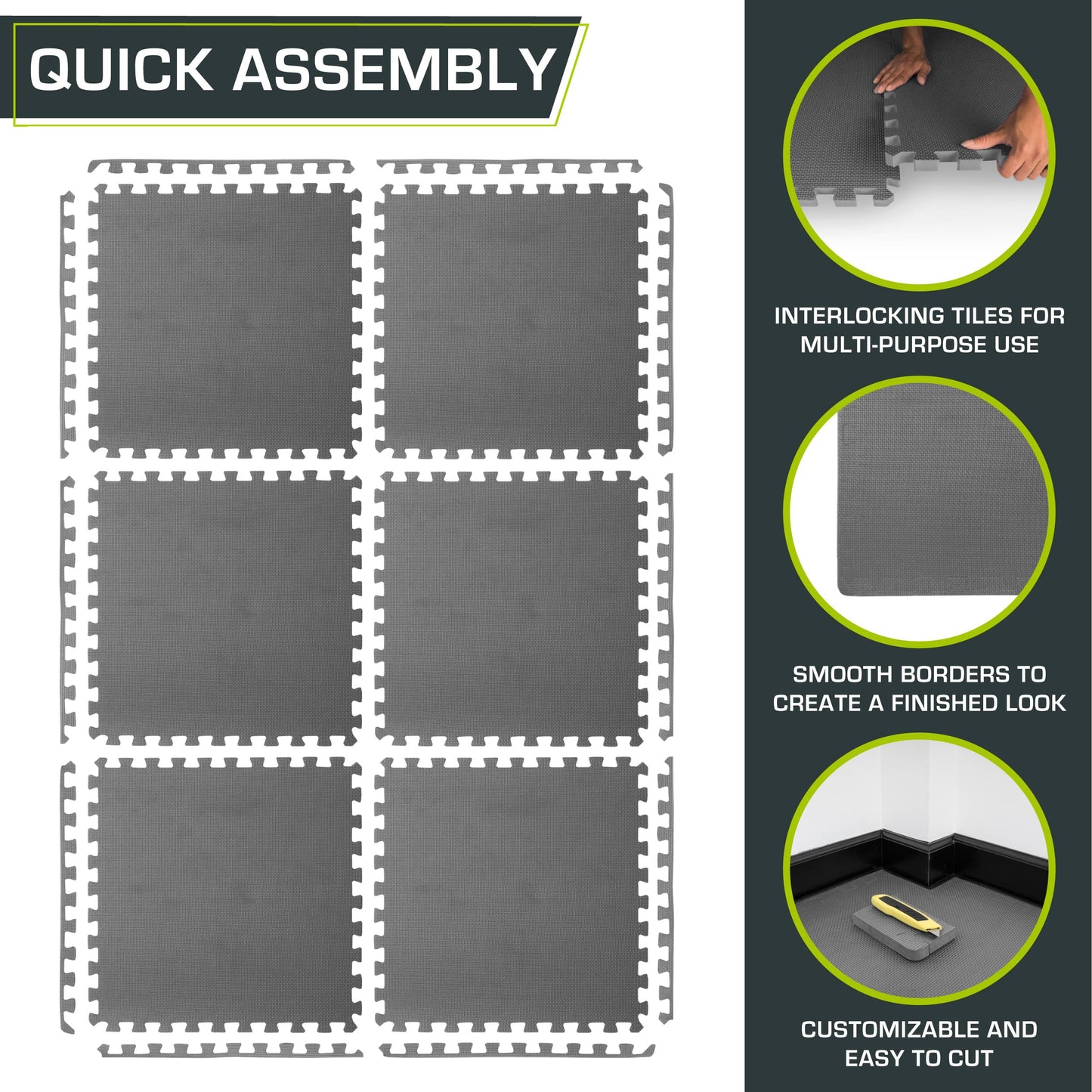ProsourceFit Weaved Pattern Extra Thick Exercise Puzzle Mat 1-inch, EVA Foam Interlocking Tiles for Protective, Cushioned Flooring for Home and Gym Equipment; Grey, 24 SQ FT, 6 Tiles