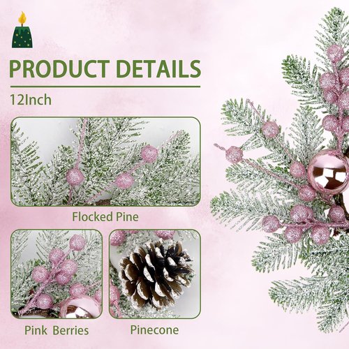Christmas Candle Rings by [Brand Name] - 8" Small Wreaths with Pine Cones, Berries & Needles for Festive Table Decor