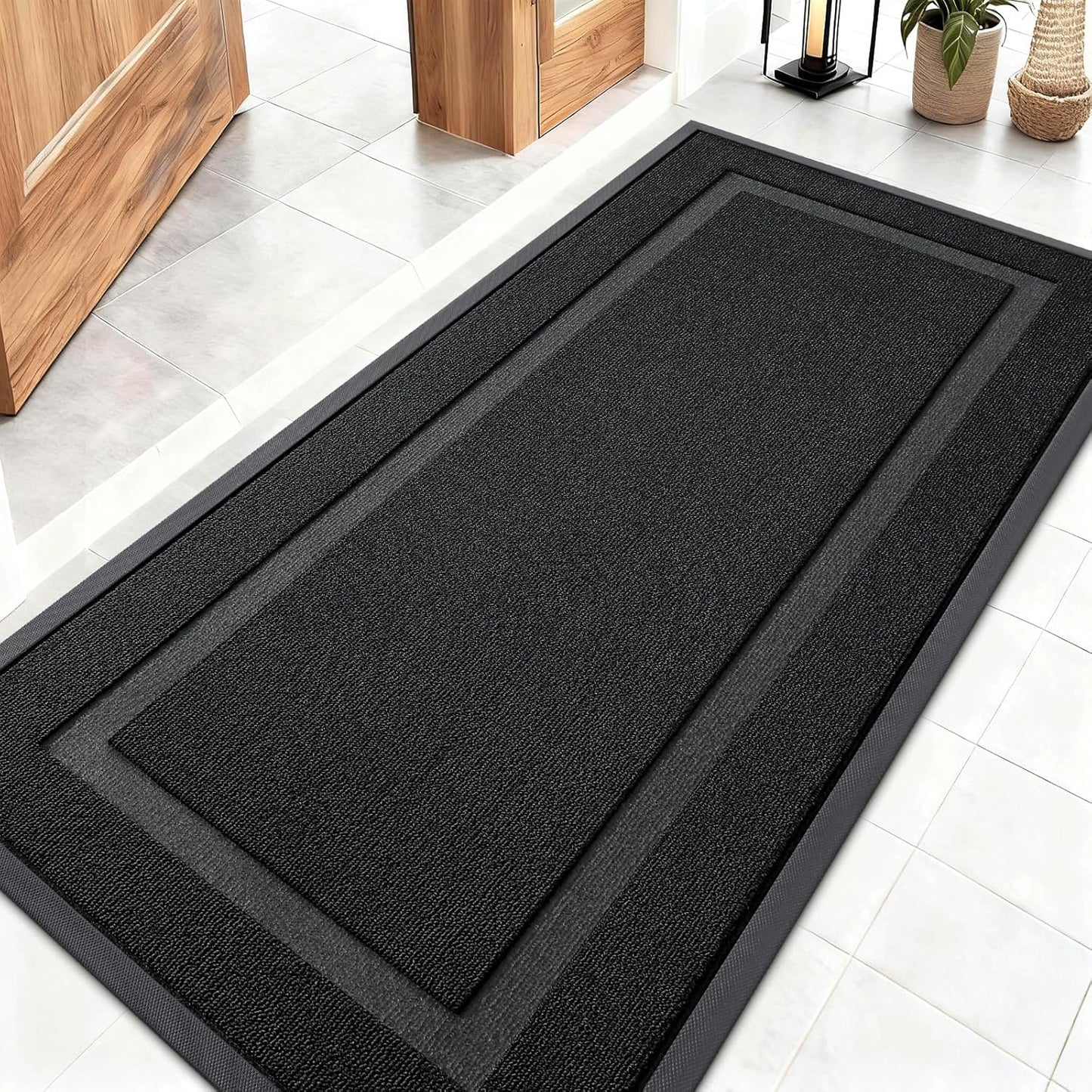 OLANLY Waterproof Front Door Mat - All-Season Indoor/Outdoor Doormat, Easy Clean, 47x23, Jet Black