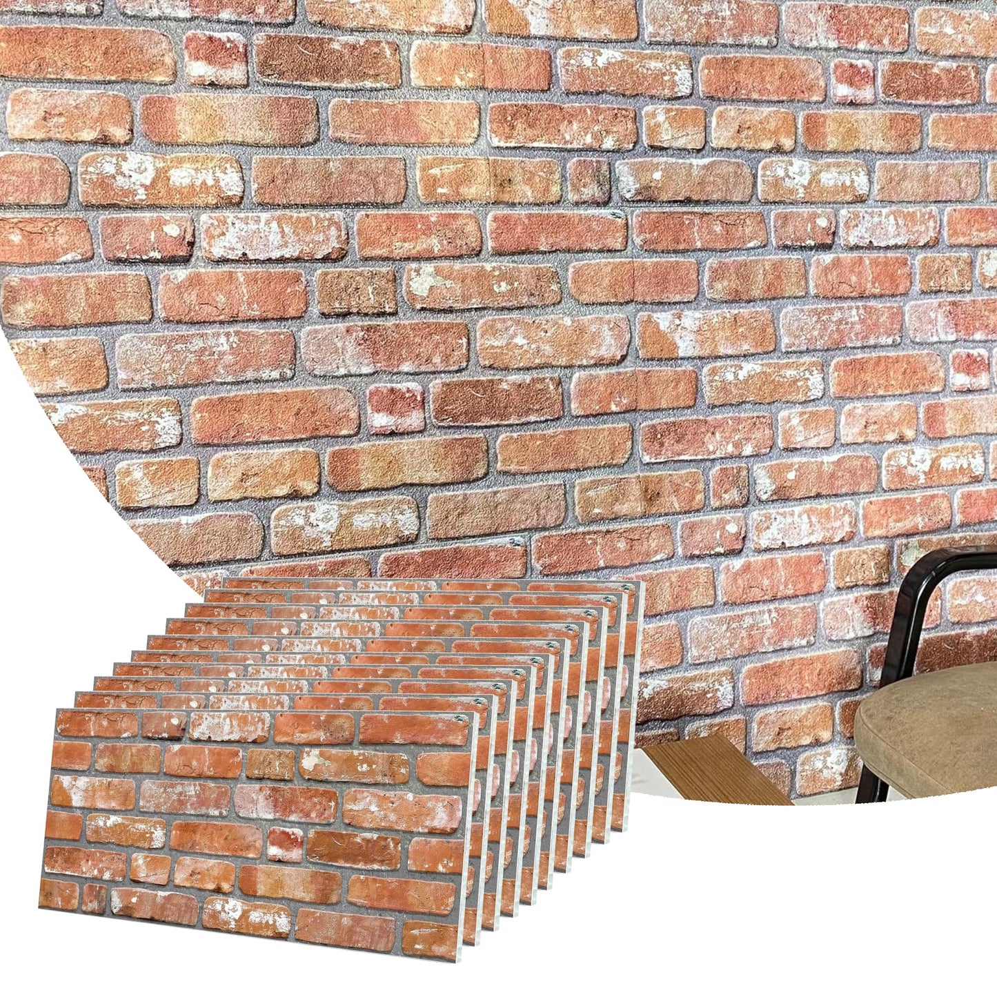 Dundee Deco 3D Wall Panels Faux Brick - Cladding, Red Orange Stone Look Wall Paneling, Styrofoam Facing for Living Room, Kitchen, Bathroom, Balcony, Bedroom, Set of 10, Covers 54 sq ft