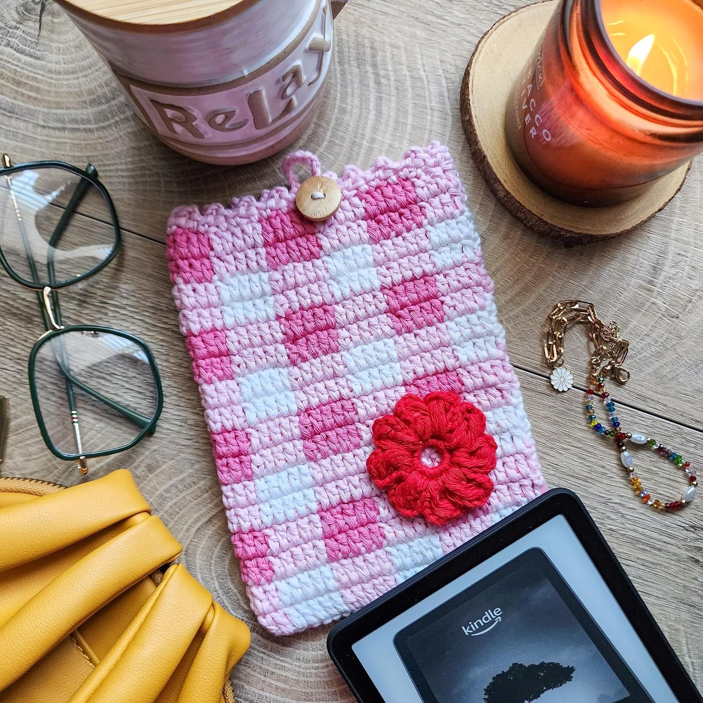 Handmade By Uruba 5.5- 7 Handwoven Kindle Pouch, Compatible with All Models (Except Scribe), Handmade Kindle