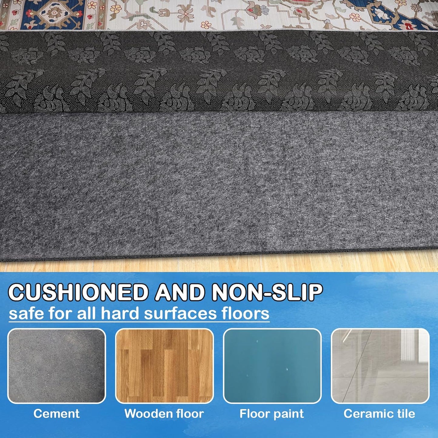 Skiennix Non-Slip Rug Pad - 100% Waterproof & Durable | Extra Large 8 x 10 ft for All Floors