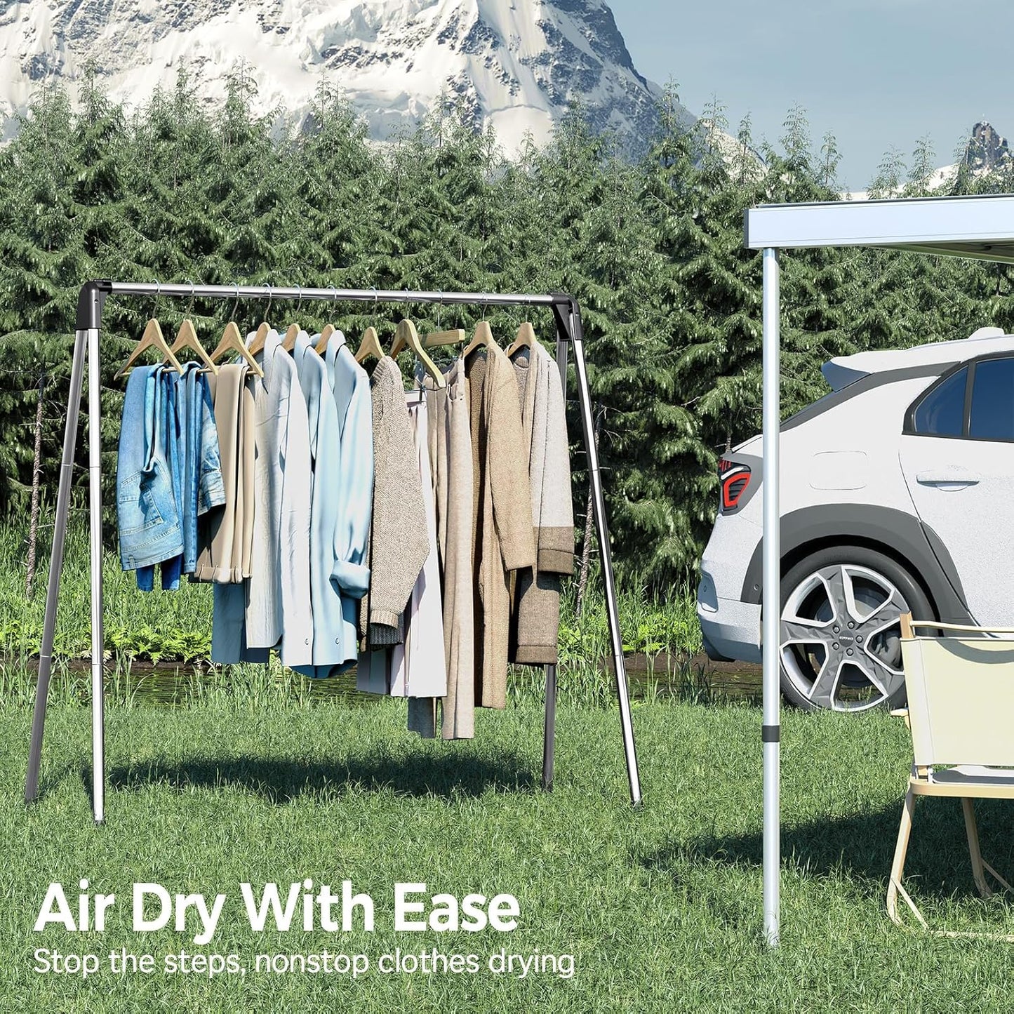 TOOLF Clothes Drying Rack - Foldable Stainless Steel Design | Portable Indoor/Outdoor Use, Large Capacity