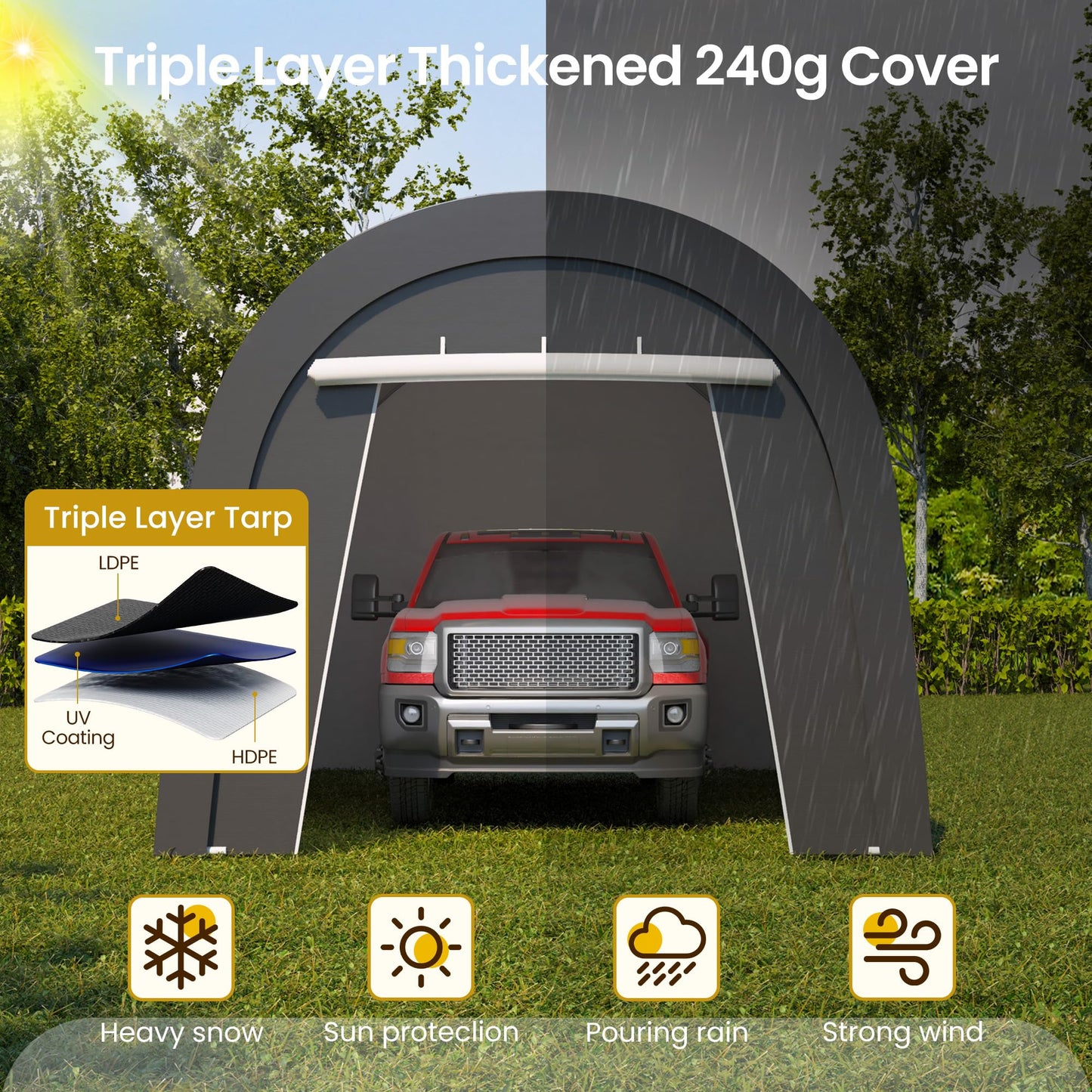 FansaFurn Heavy Duty Carport with 4 Cloth Bags, All-Weather Car Canopy with 2 Roll-up Doors, Portable Garage Storage Shelter Shed for Cars, Truck, or Garden Tools, 10' x 20'