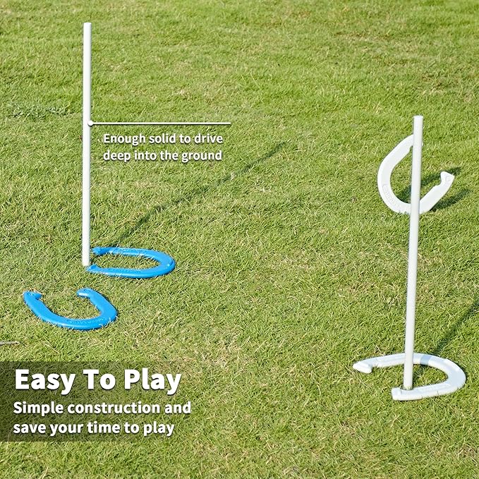 Horseshoes Outside Game Set - Universal Size Lawn Horseshoes Outdoor Games for Parties Beach Backyard, Includes 4 Horseshoes, 2 Steel Stakes and Durable Carrying Bag