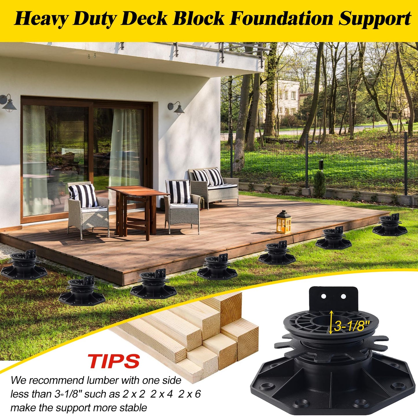 26-Pack Adjustable Pedestal for Tiles, Decking, Pavers - 40-70mm Height Range - Plastic Decking Supports - Effortless Leveling & Drainage - Deck Foundation Base Flooring Platform Joist Beams Support