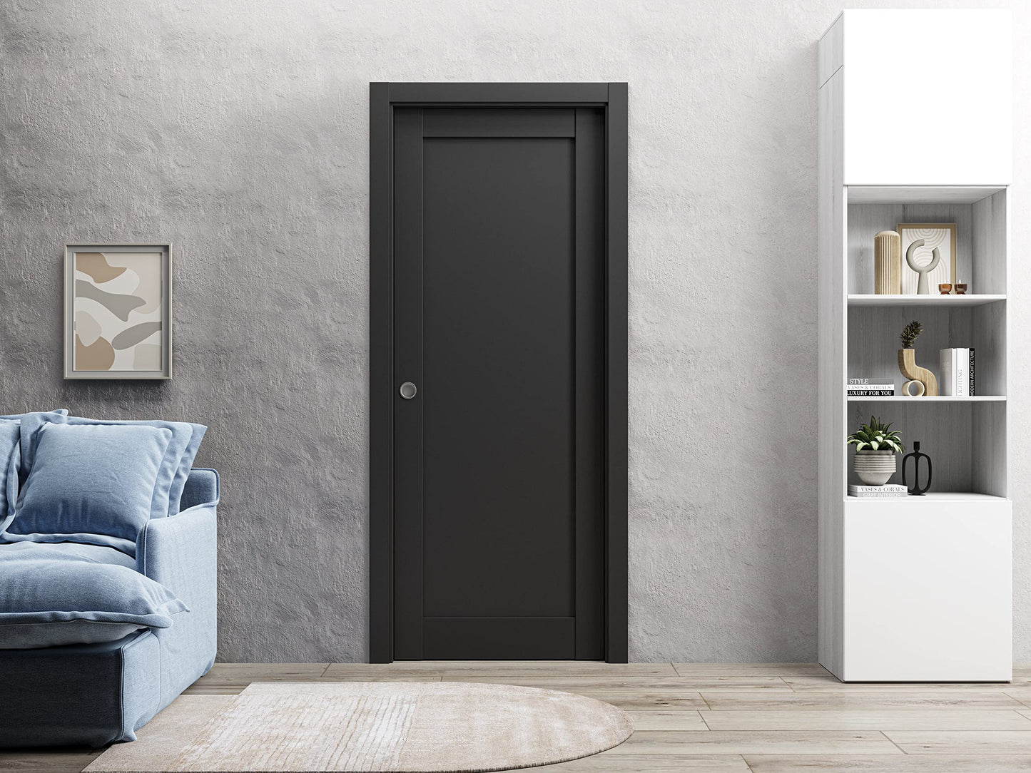 SARTODOORS Lite Slab Barn Door Panel 30 x 84 | Quadro 4111 Matte Black | Sturdy Finished Wooden Modern Doors | Pocket Closet Sliding