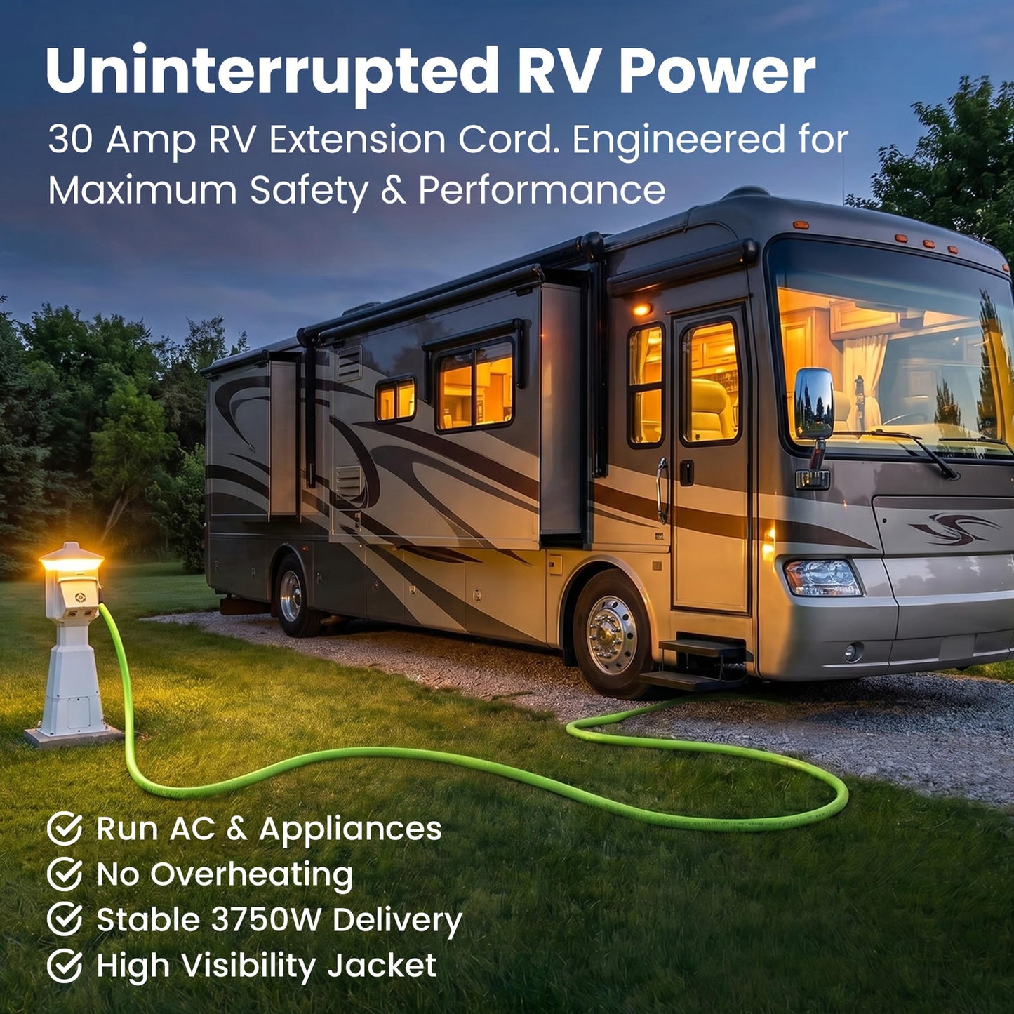 GEARit 30 Amp RV Extension Cord 100 Ft, 10/3 STW 30Amp RV Power Cord 125V 3750W NEMA TT-30P to TT-30R, 3 Prong Waterproof Heavy Duty for Camper Travel Trailer