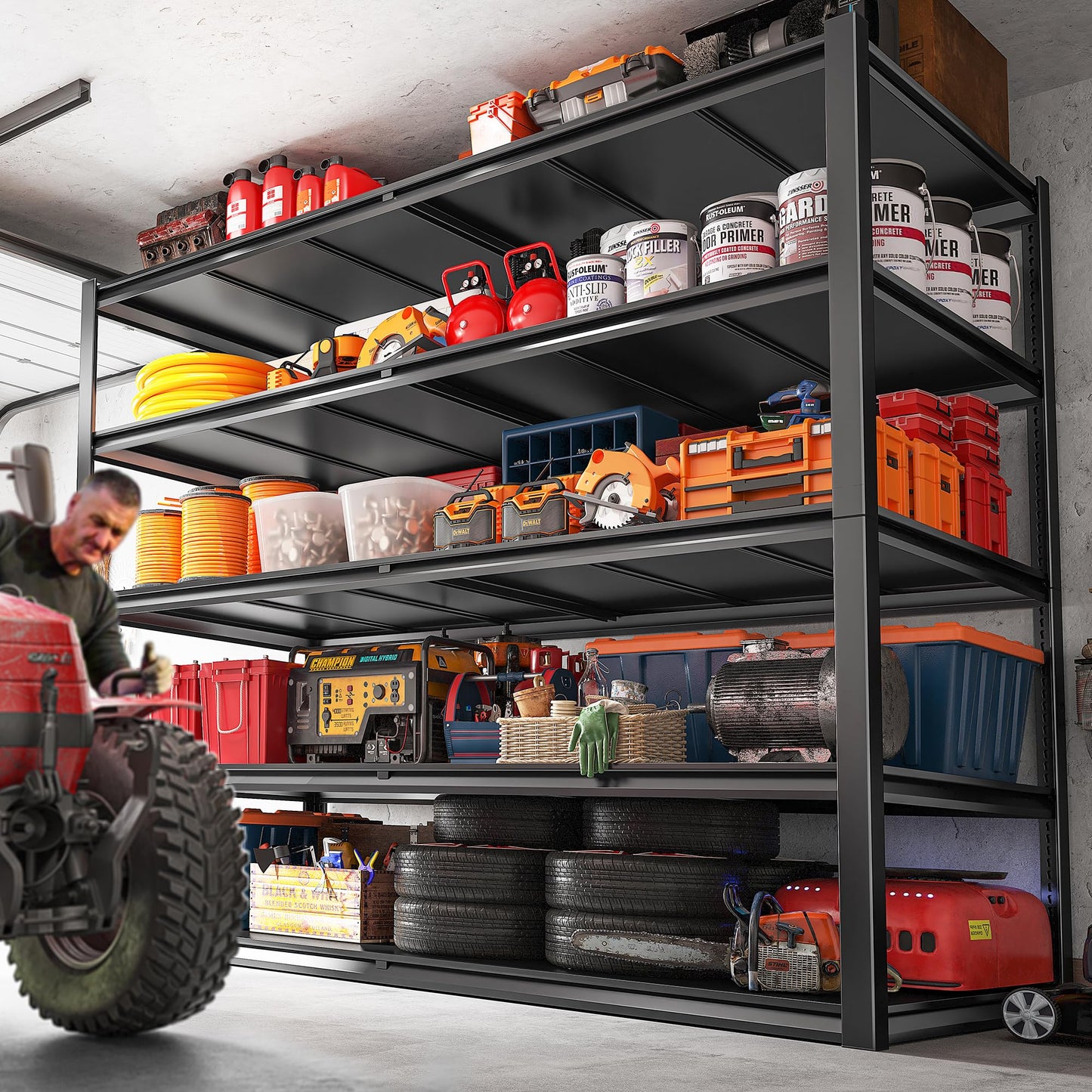 REIBII 78" H Garage Shelving,Garage Storage Heavy Duty Shelves Shelving Unit Load 3000LBS,5 Tier Adjustable Metal Shelves for Warehouse, Basement, Pantry, Factory, 55" W x 26" D x 78" H