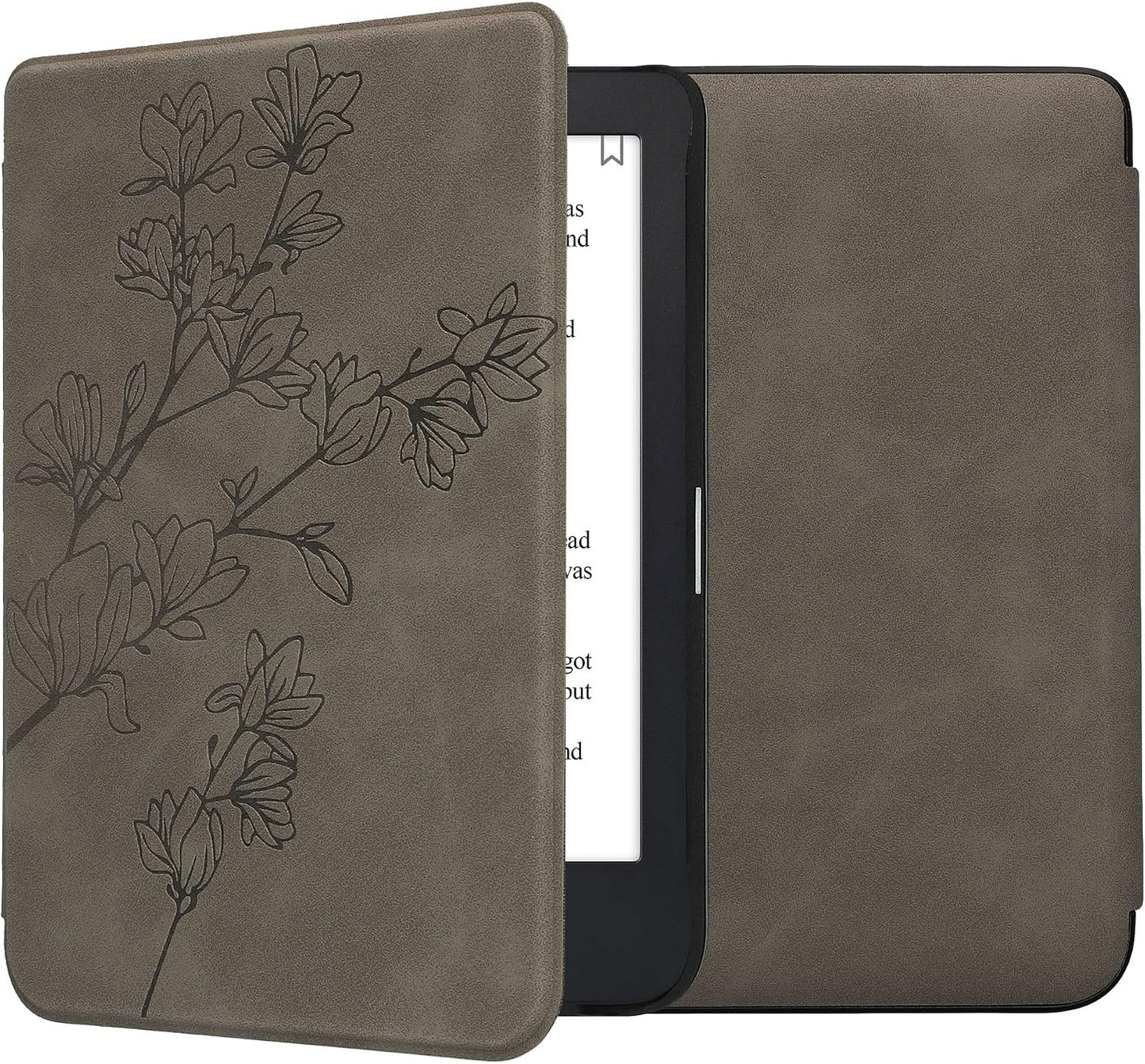 kwmobile 2E 4 Cover Compatible with Kobo Clara / Tolino Shine Cover - eReader Case - Magnolias Grey