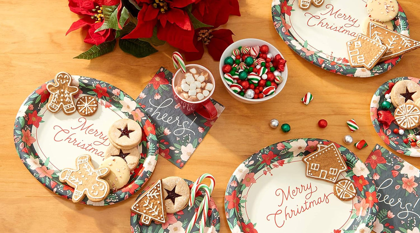 American Greetings 36-Count Paper Dinner Plates - Winter Floral Design for Christmas Parties