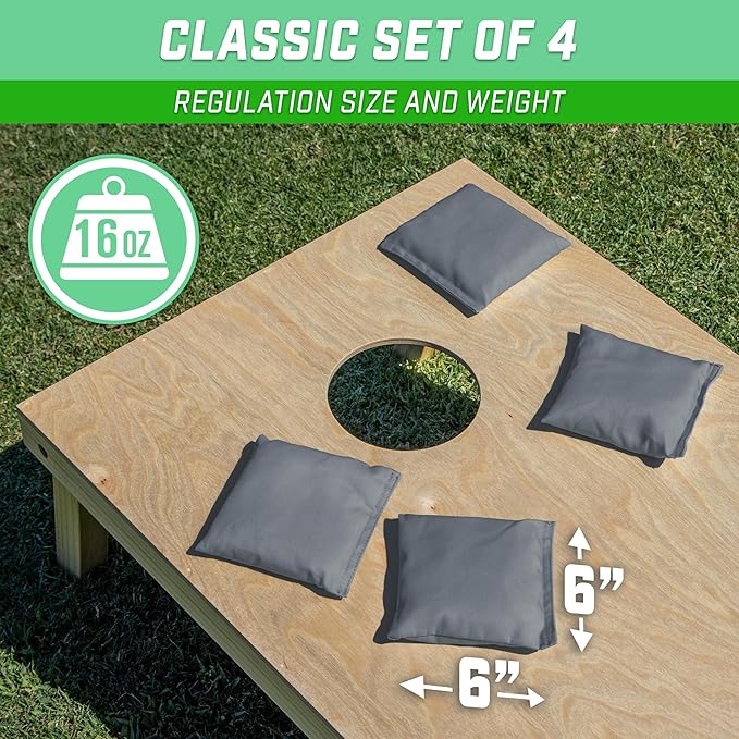 GoSports Classic Cornhole Bean Bags Set of 4-16 Colors Available - Regulation All Weather, Mix and Match