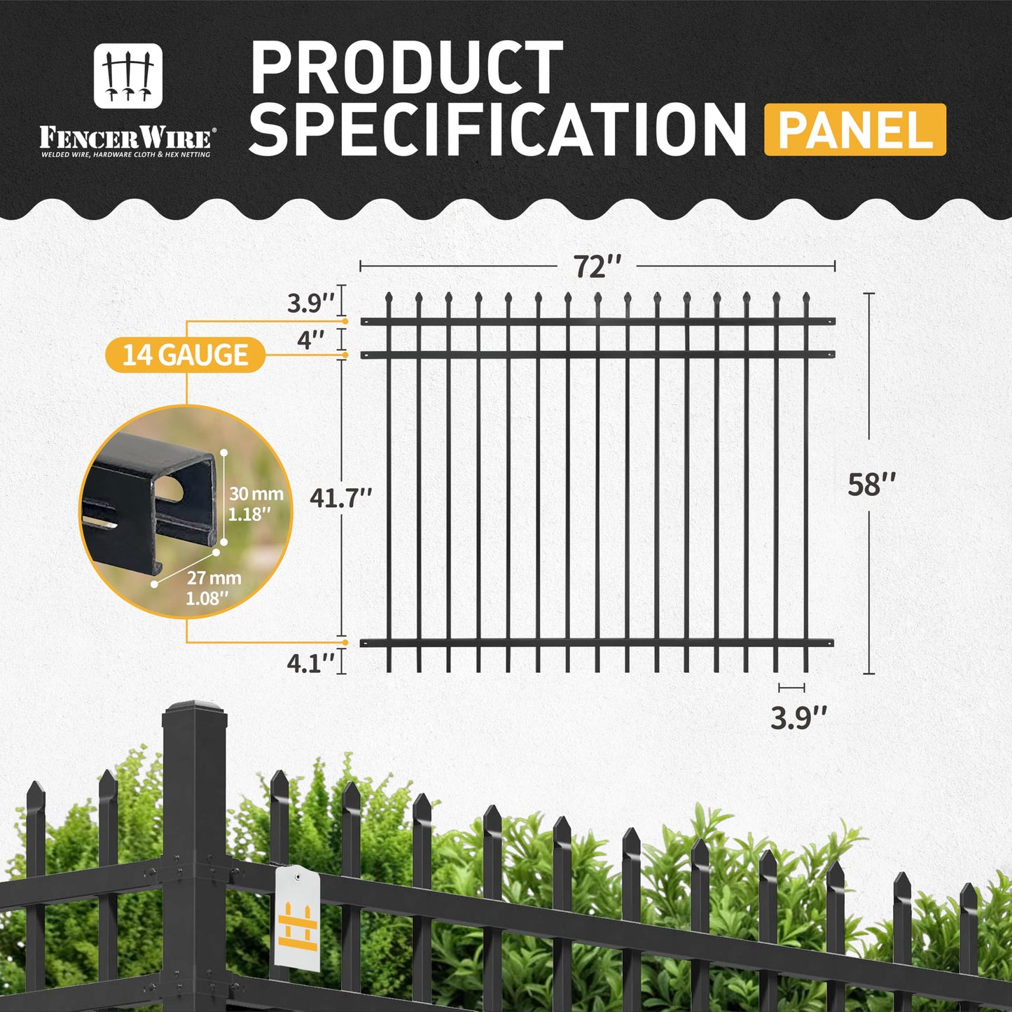 Fencer Wire 76FT Heavy Duty Pinnacle Fence Barrier Kit, Anti-Rust Metal Steel Fence with 5FT Height X 6FT Width Panels, with Arched Gate, Posts, Connectors, Outdoor Fencing for Yard