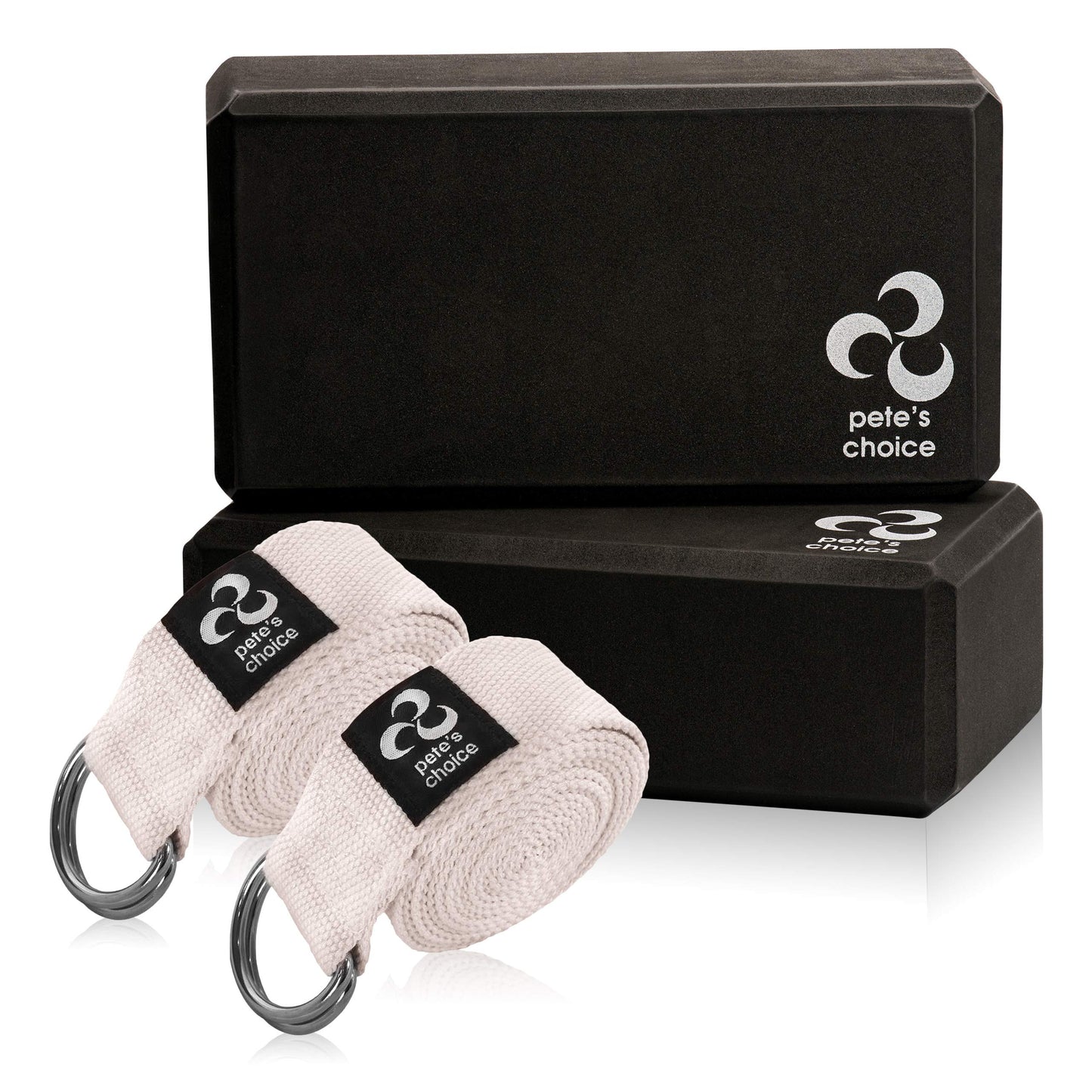 2 Yoga Blocks + 2 Yoga Straps - Starter Kit for Beginners. Great for Home indoor exercises