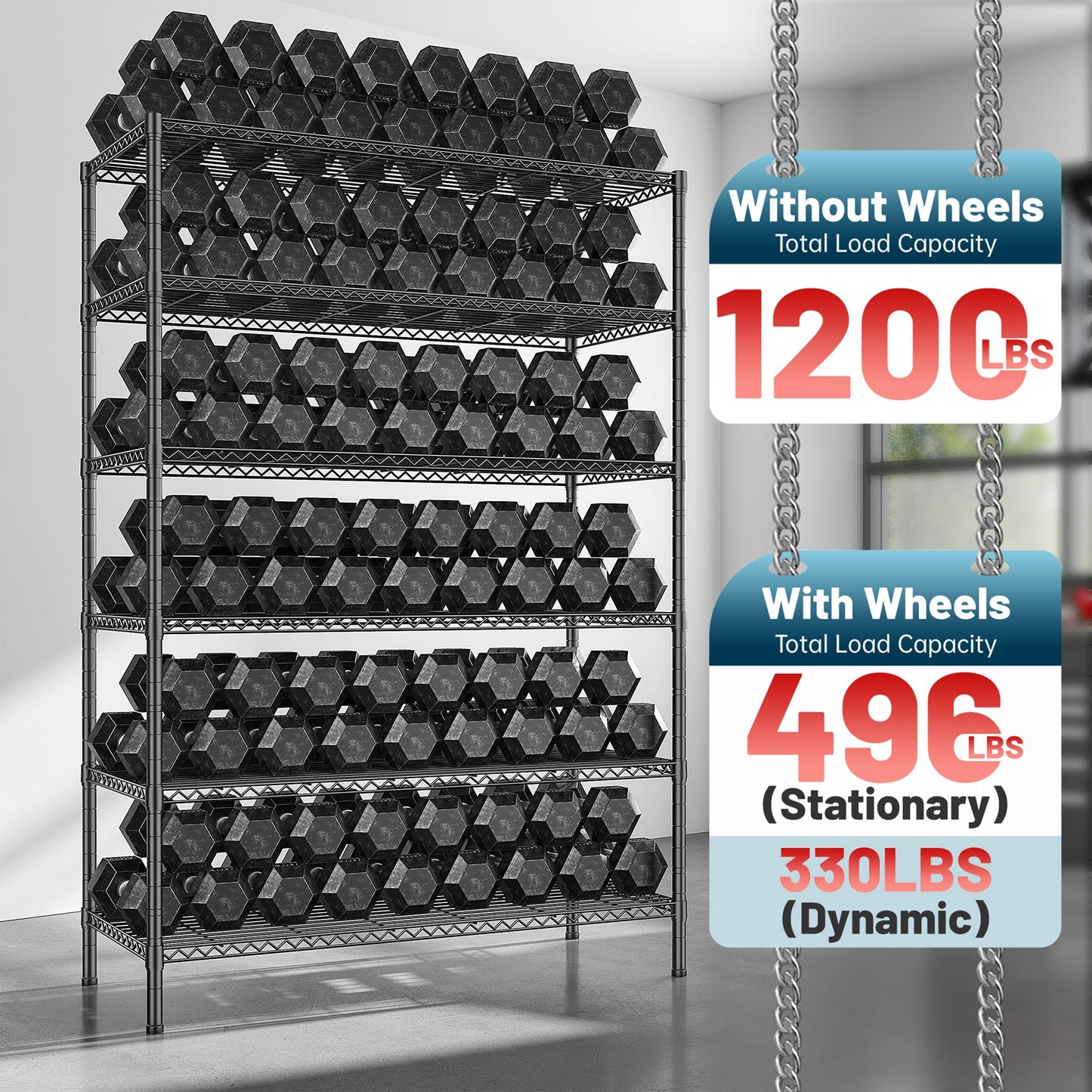 Romorgniz 6-Tier Rolling Storage Shelves, 82" H x 45" W x 18" D Adjustable Wire Shelving Unit with Locking Wheels, Heavy-Duty Metal Rack for Garage, Pantry, Kitchen, Basement – Black