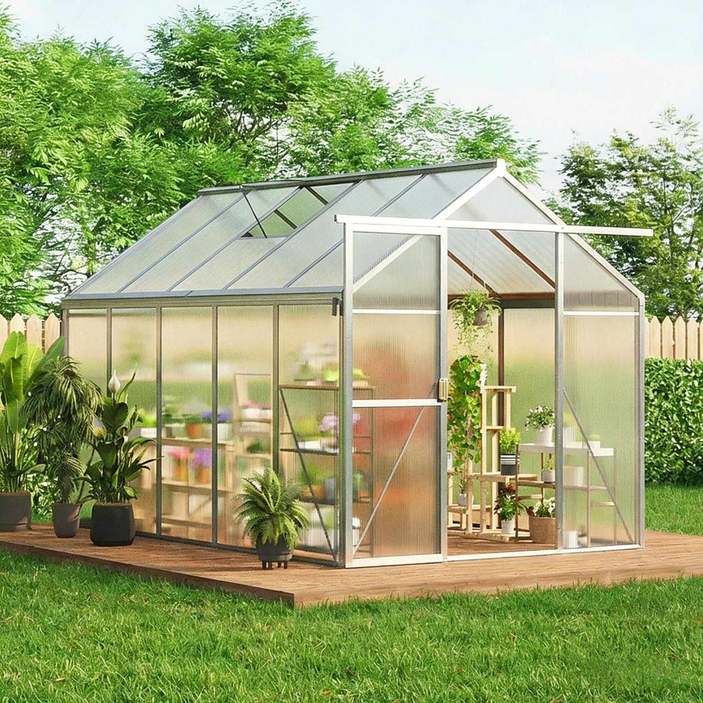 GarveeHome 6X10 FT Greenhouse for Outdoors, Walk-in Greenhouse Kit with Aluminum Frame, Polycarbonate Panels, Adjustable Roof Vent, Sliding Door, Secure Lock for Outside Garden, Patio, Backyard