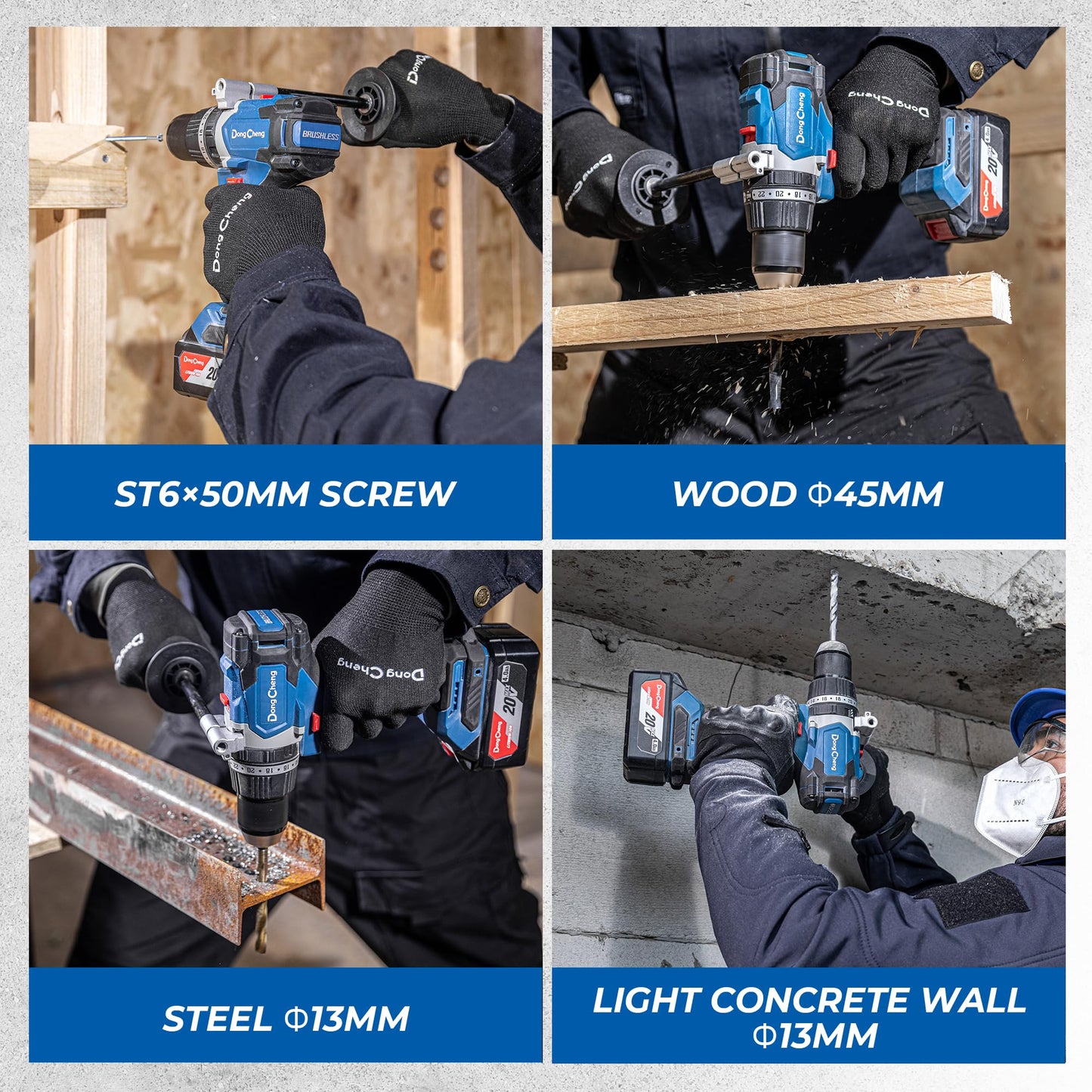 Dong Cheng 20V Brushless Hammer Drill, 1062 in-lbs, 1/2" Keyless Metal Chuck, 24+1+1 Clutch, Cordless Hammer Drill with 4.0Ah Battery Kit for Drilling Brick Wall, Metal, Wood
