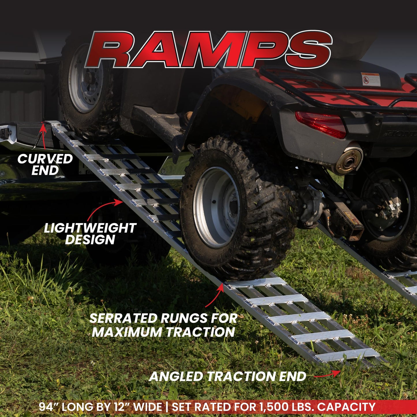 GEN-Y HITCH Lightweight Aluminum ATV Ramps, 1 Ft x 7 Ft 10 in, 750 lbs Capacity Per Ramp, 46 lbs