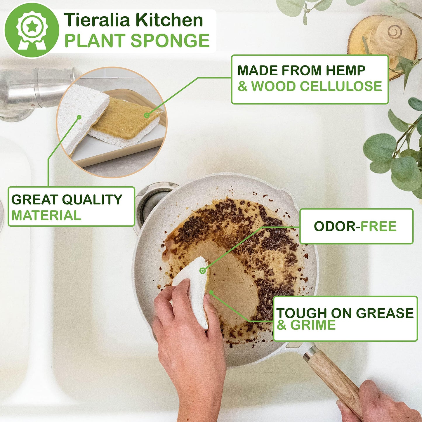 Tieralia Bamboo Dish Brush Gift Set – 5-Piece Kitchen Cleaning Set with Bottle Brush, Round Scrub Brush, Palm Brush & 2 Plant-Based Sponges | Wooden Handle Cleaning Tools for Dishes & Surfaces