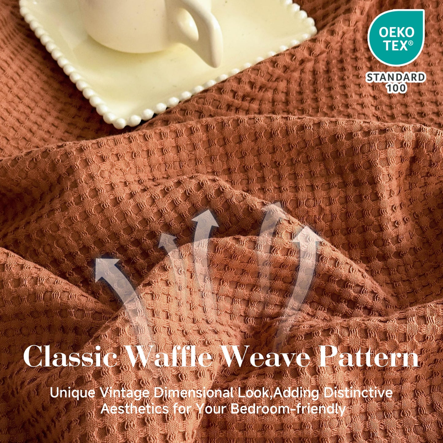 Simple&Opulence 100% Cotton Waffle Weave Throw Blanket 40"x50", Soft Lightweight Breathable Cozy Washed, Layer Blanket for Couch Bed Sofa, Farmhouse Home Decor for Adults All-Season, Rust Orange