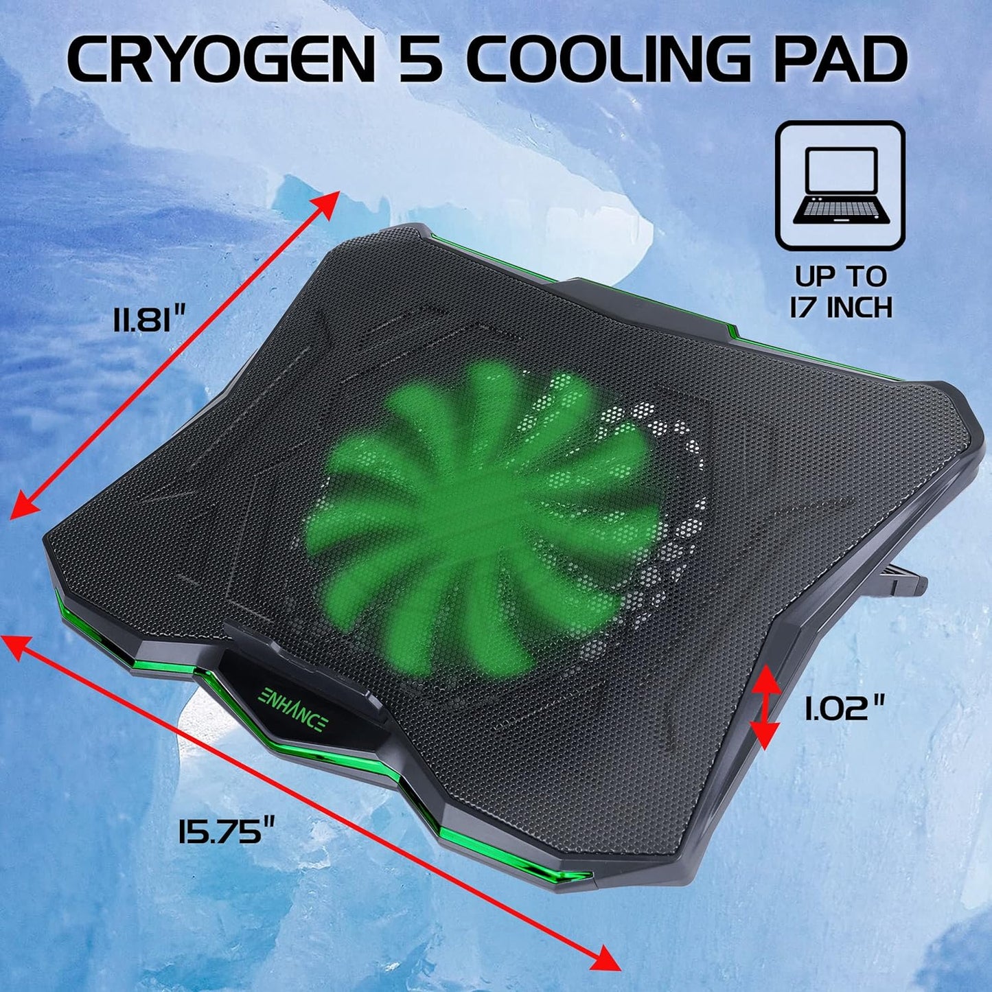 ENHANCE 5 7 Settings 17 inches 1 800 Cryogen Gaming Laptop Cooling Pad Stand - Laptop Cooler with Adjustable Height