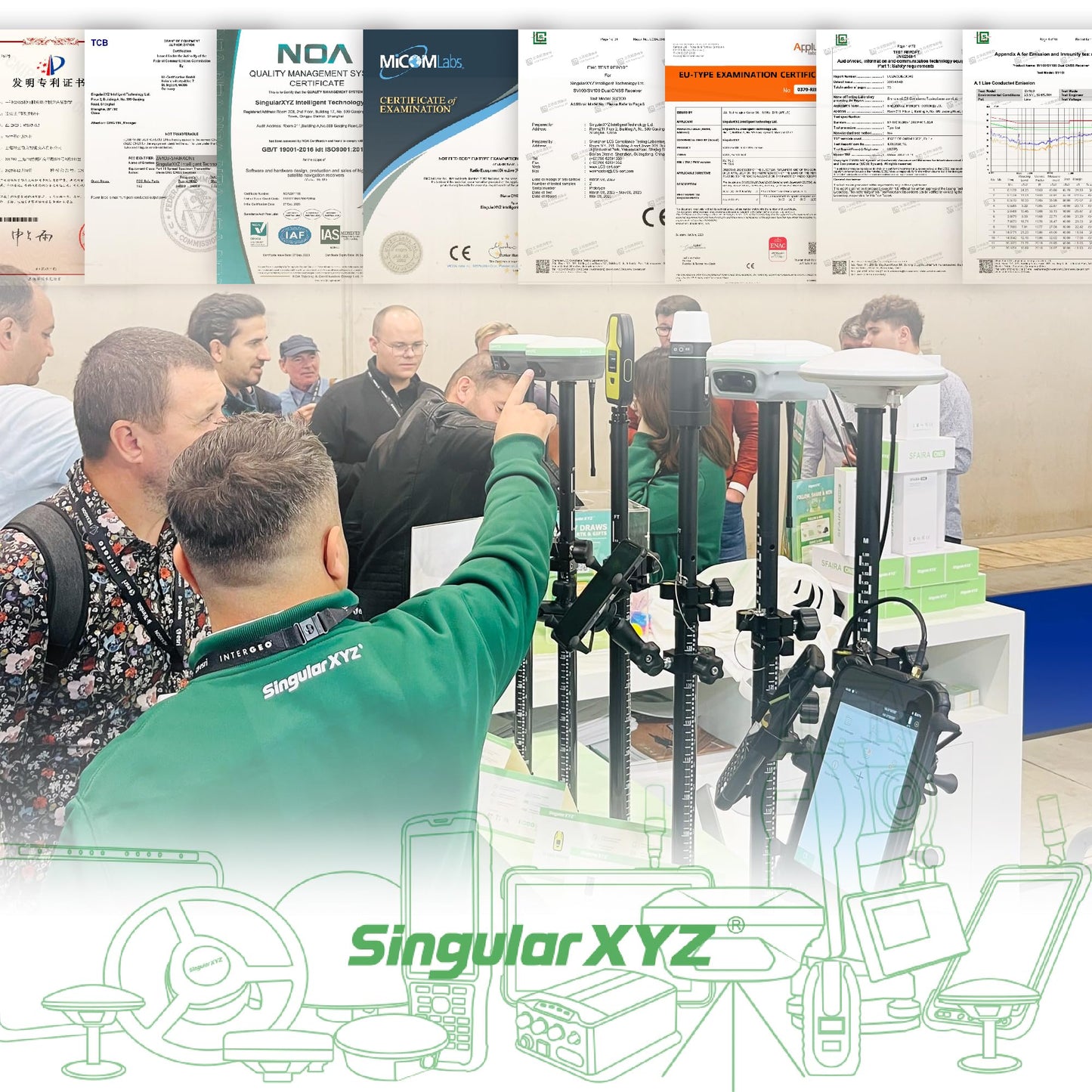 SingularXYZ E1 RTK GNSS Survey Equipment GPS Receiver with IMU Rover & Base Handheld Collector Land Surveying Equipment, Navigation System Survey Software(Include Pole, Tribrach, Tripod)