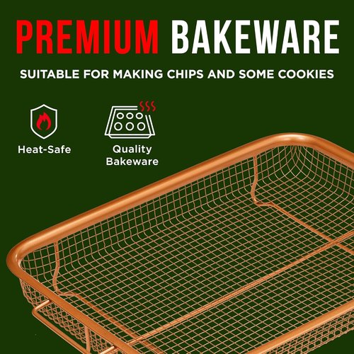 Bakken Swiss Air Fryer Tray - Elevated Mesh Design for Crispy Baking | Extra-Large 9.5'' x 13'', Copper